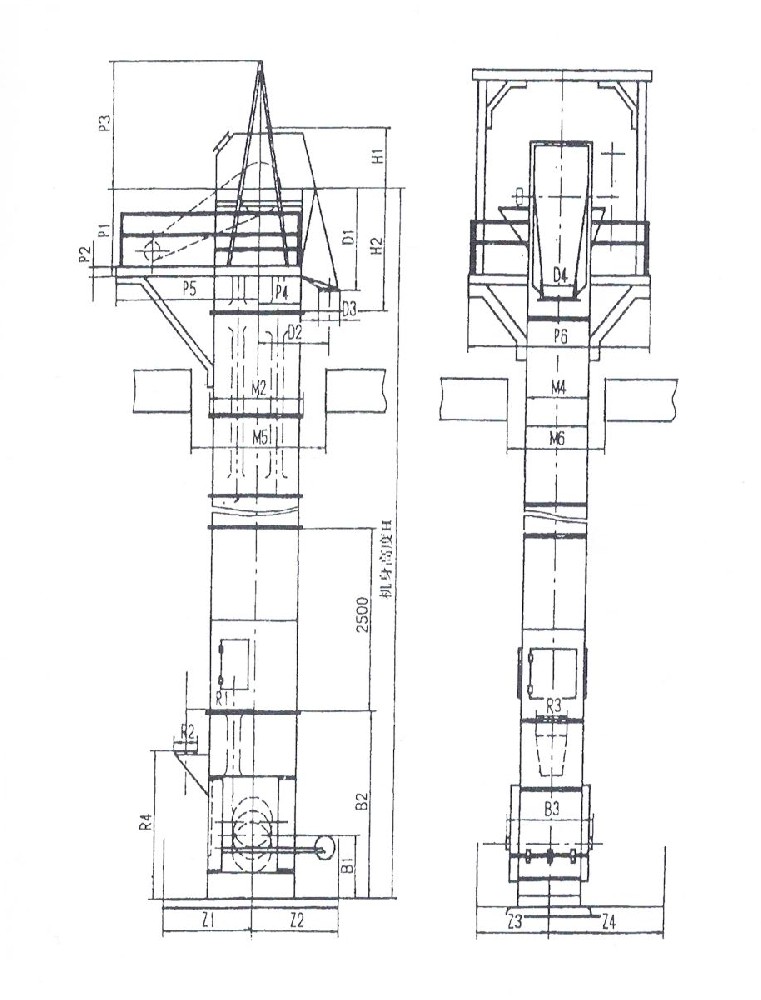 NE提升機外形結(jié)構(gòu)圖 NE提升機外形結(jié)構(gòu)圖-河南振江機械